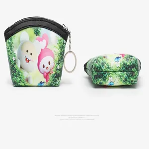 Cute cartoon portable women coin purse small zipper card holder wallet with convenient metal keychain