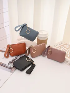 Pebbled PU Leather Mini Coin Purse Small Wallet Handbag Wristlet Zipper Pouch Daily Lightweight