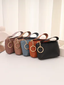2026 new lychee pattern coin purse minimalist small wallet with keychain and wrist strap.