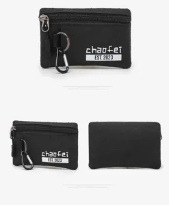 Oxford cloth coin purse with zipper keyring carabiner, mini pouch for daily use.