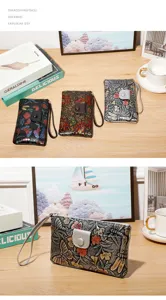 Vintage floral embossed women clutch wallet stylish wristlet purse casual daily handbag.