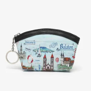 Women Portable PU Leather Coin Purse Cute Cartoon Print Shell Shape Mini Wallet With Keychain
