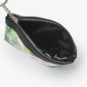 Cute cartoon printed small zipper coin purse with keychain portable card bag for women