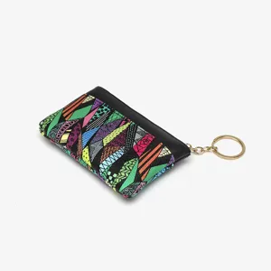Unisex PU Leather Coin Purse Geometric Pattern Mini Wallet Zipper Key Chain Card Holder Small Pouch Handbag
