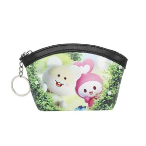 Cute cartoon coin purse with keychain, portable zipper card pouch for women and girls daily use.
