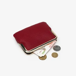 Red leather kiss lock coin purse vintage small wallet cute change pouch for women and men