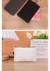 Portable waterproof coin purse with key chain, mini small wallet card pouch for daily use.