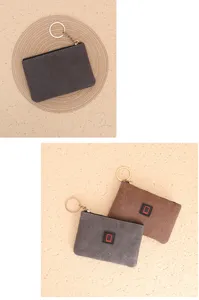 Monedero de lona con llavero pequeña bolsa de monedas tarjetero con cremallera mujer