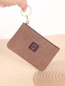 Monedero de lona para mujer, pequeño estuche portátil para llaves con anilla y cierre de cremallera.
