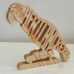 Handgefertigtes Papageien-Puzzle aus Holz mit personalisierter Namensgravur Deko