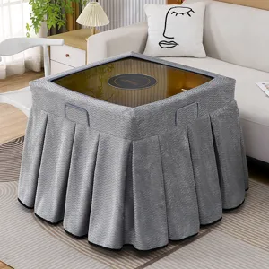 Cubierta de mesa calefactada gris plisada forro polar grueso mesa de centro invierno