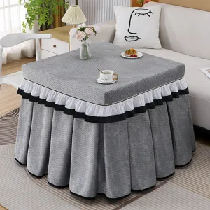 Fundas de mesa calefactora cuadrada de felpa gruesa con elegante faldón de volantes blanco y negro.