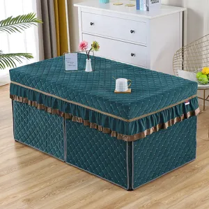 Thickened quilted rectangular table cover for winter heating table with elegant ruffles.
