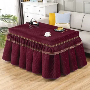 Housse de table chauffante en velours matelassé hiver carré rectangulaire jupe de poêle