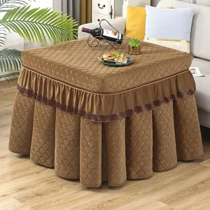 Housse de table chauffante électrique matelassée marron hiver carré couvercle de poêle