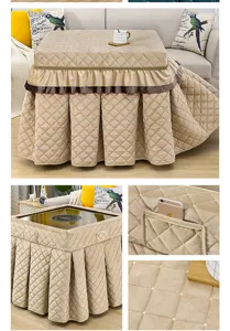 Quilted Thickened Square Table Cover Warm Mahjong Machine Dust Cover with Side Pocket
