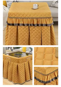 Thick quilted mahjong table cover winter warm electric stove heating table skirt detail view