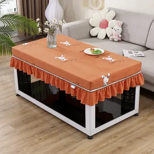 Rechteckige Kamin-Tischabdeckung gemütlich orange Cartoon Kaninchen Druck Couchtischdecke