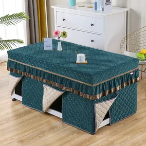 Winter thick heating table cover rectangular quilted coffee table dust cover with elegant skirt.