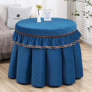 Verdikte pluche ronde tafelhoes voor verwarmingstafel warme winter blauwe decoratieve rok