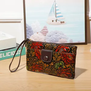 Women Retro Floral Embossed PU Leather Long Wallet Clutch Zip Around Purse Handbag