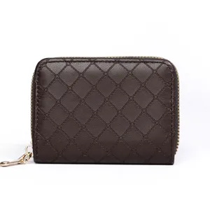 Unisex PU Leather Short Wallet Vintage Plaid Card Holder Multifunctional Zipper Coin Purse Fashion Card Case
