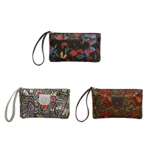 Women vintage floral clutch wallet with wrist strap stylish compact coin purse for daily use