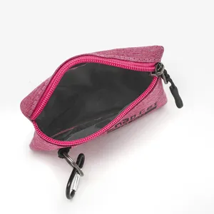 Pink oxford cloth mini coin purse with zipper and key ring portable card holder bag