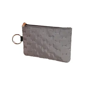 Waterproof windbreaker fabric coin purse with key ring, portable mini wallet for cards.