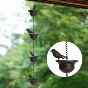 Vintage Iron Bird Decoration Rain Chain For Outdoor Garden Patio Drainage Aluminum Alloy Cups Chain 2.4m Length Hanging Ornament