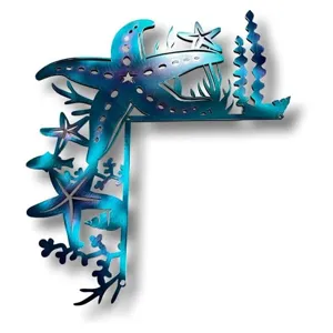 Blaue metallische Seesterne und Seegras Metall Türrahmen Eckdekoration für Meeres-Wandkunst