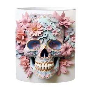 3D Blumen Totenkopf Keramik Kaffeetasse mit pastellfarbenen Blumen für Halloween Geschenk