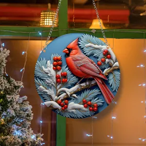 Europäischer 3D Visueller Effekt Acryl Vogel Hängende Dekoration Doppelseitig Bedruckt Geschichteter Kardinal Suncatcher Plakette Mit Metallkette Für Zuhause Garten Wand Fenster Weihnachtsdeko
