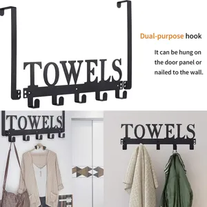 Modern Minimalist Iron Decorative Wall Mount Multi Hooks Rack For Towels Clothes Coat Hanging Hat Storage Organizer Over The Door Utility Hooks Home Bathroom Bedroom