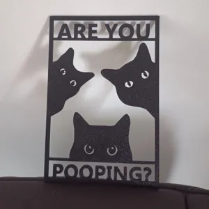 Funny Cat Bathroom Sign Are You Pooping Black PLA Plastic Wall Art Decor Hanging Ornament For Toilet Restroom Decoration