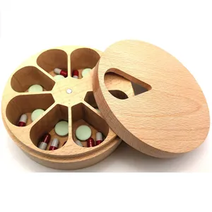 Organizador de pastillas de madera de haya con 7 compartimentos para almacenamiento diario