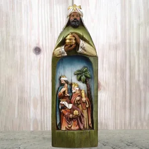 Detailed resin Three Wise Men figurine with carved-out nativity scene for home decor