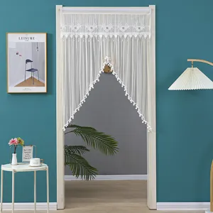White lace door curtain elegant mesh privacy screen for bedroom decor and mosquito protection.