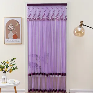 Purple lace door curtain mosquito net room divider decorative sheer fabric for bedroom home.