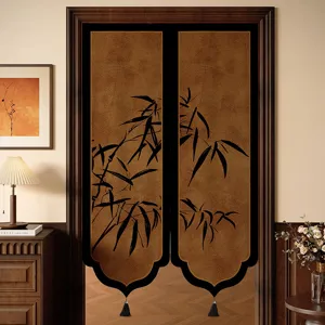 Nieuwe Chinese Stijl GedeDEELD Deurgordijn Bamboe Bloem Vogel Print Stof Scheidingsgordijn met Stang Kwast Woondecoratie