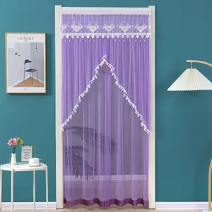 Purple lace door curtain mosquito net for bedroom home decor elegant sheer panel style