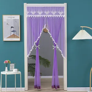 Purple lace door curtain mosquito net bedroom punch-free privacy curtain bedroom decor.