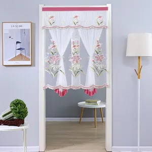 Cortina de puerta transparente de doble capa con diseño floral de encaje para la decoración.