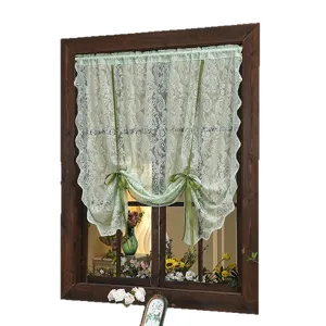 French vintage lace short window curtain green tie up valance privacy home decor style