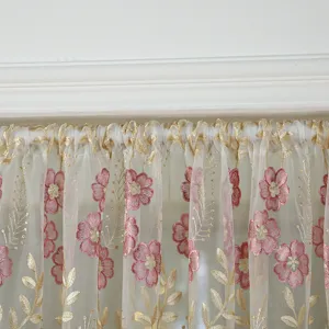 French vintage lace short curtain detail, embroidered floral sheer divider for hallway and bedroom