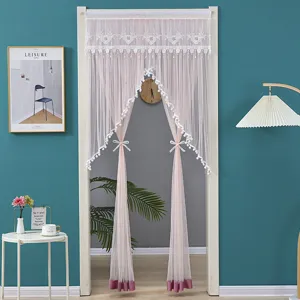 Pink lace door curtain mosquito net fabric bedroom privacy curtain elegant detail view