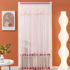 Pink lace door curtain partition mesh fabric bedroom decorative privacy hanging curtain
