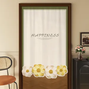 Cream style doorway curtain with floral design, punch free half curtain for privacy home decor.