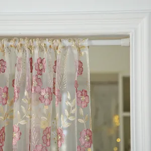 French vintage floral embroidered short curtain detail, sheer lace partition curtain for door.
