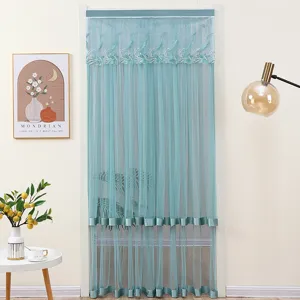 Door curtain lace mesh partition screen teal embroidery bedroom home decor detail view